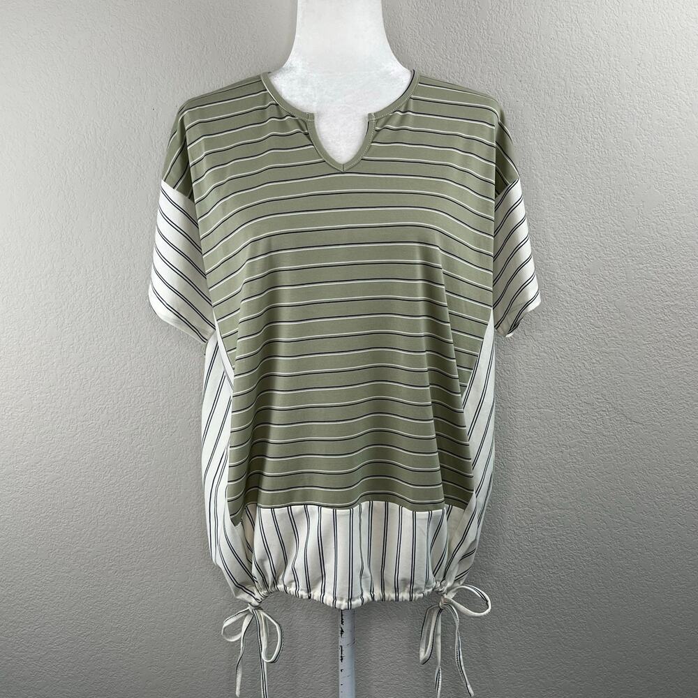Suzanne Betro Weekend Green Stripe Side-Tie Tunic Top Short Sleeve S NWT - Picture 13 of 14